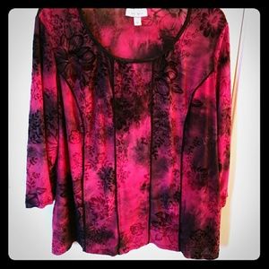 Boho 3/4 Sleeve Top Red/Black Sz 1X
